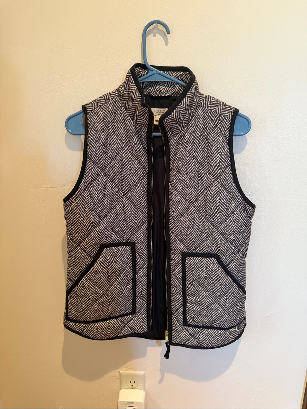 J. Crew Black and White Herringbone Quilted Vest